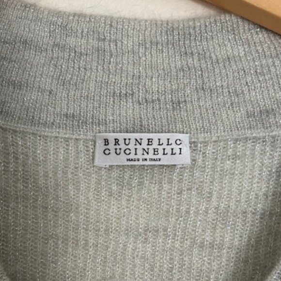 Brunello Cucinelli Gray Mohair Blend  V-Neck Sweater - Size Large - Picture 2 of 7